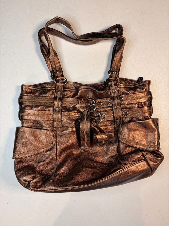 b. makowsky Handbags - B. Makowsky Bronze Metallic Leather Shoulder Tote Bag Multi Pocket Satchel